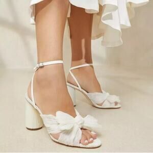 Loeffler Randall Cream Camellia Pleated Bow Heels Women's US Size 7.5 Open Toe